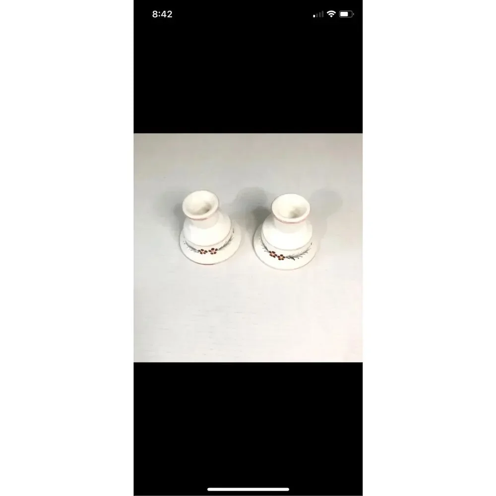 vintage cottage core candles white with flowers‎ ceramic pair grandma core